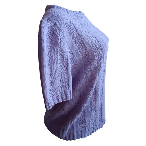 Vintage Women's Sweater Medium 1970's Lilac Short Sleeve Knitted T-shirt Purple - Picture 3 of 6
